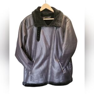 Ashley Stewart Coat black size 18/20 very hip bomber with fur collar